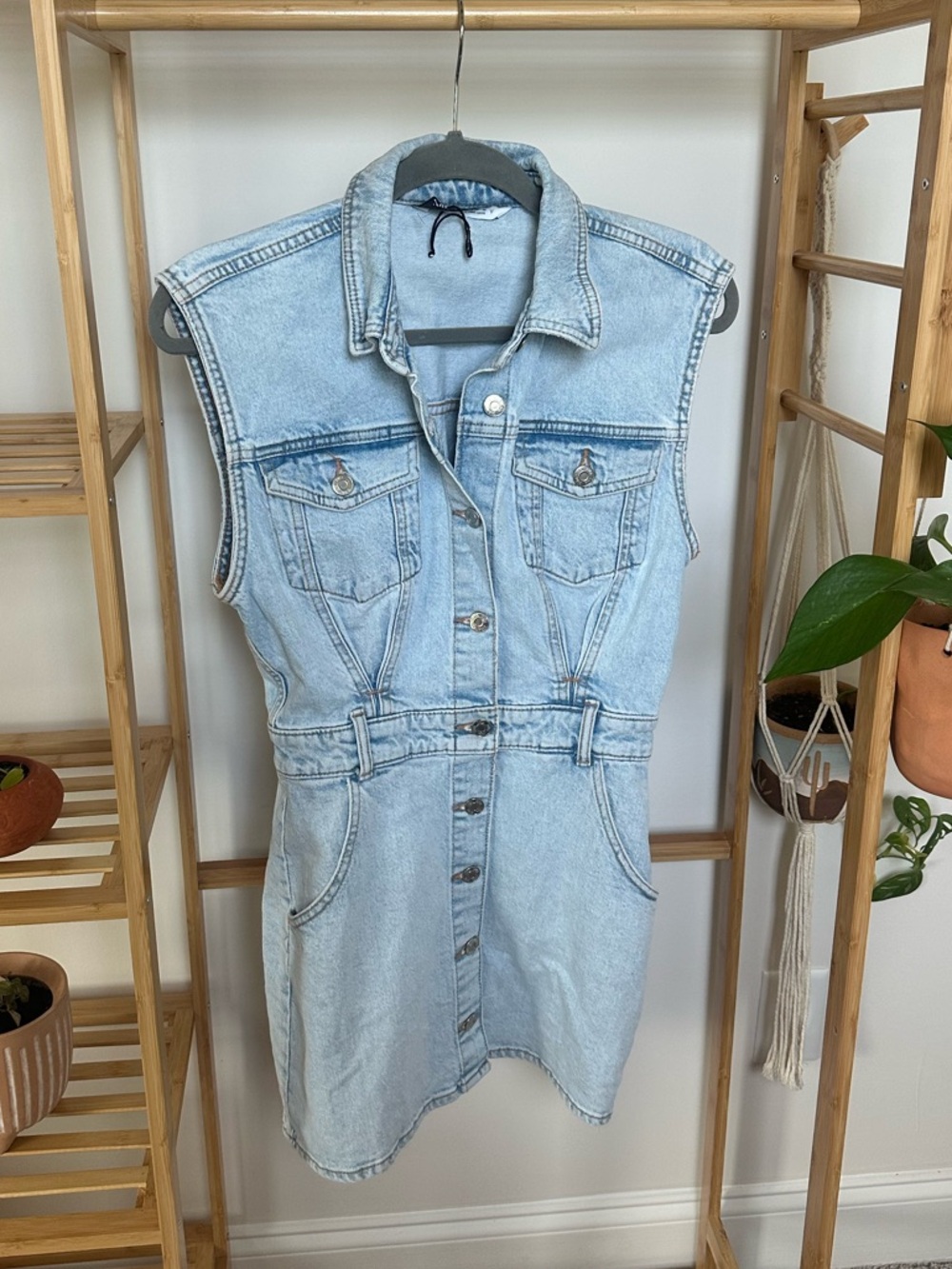 Zara Sleeveless Denim Button Down Dress